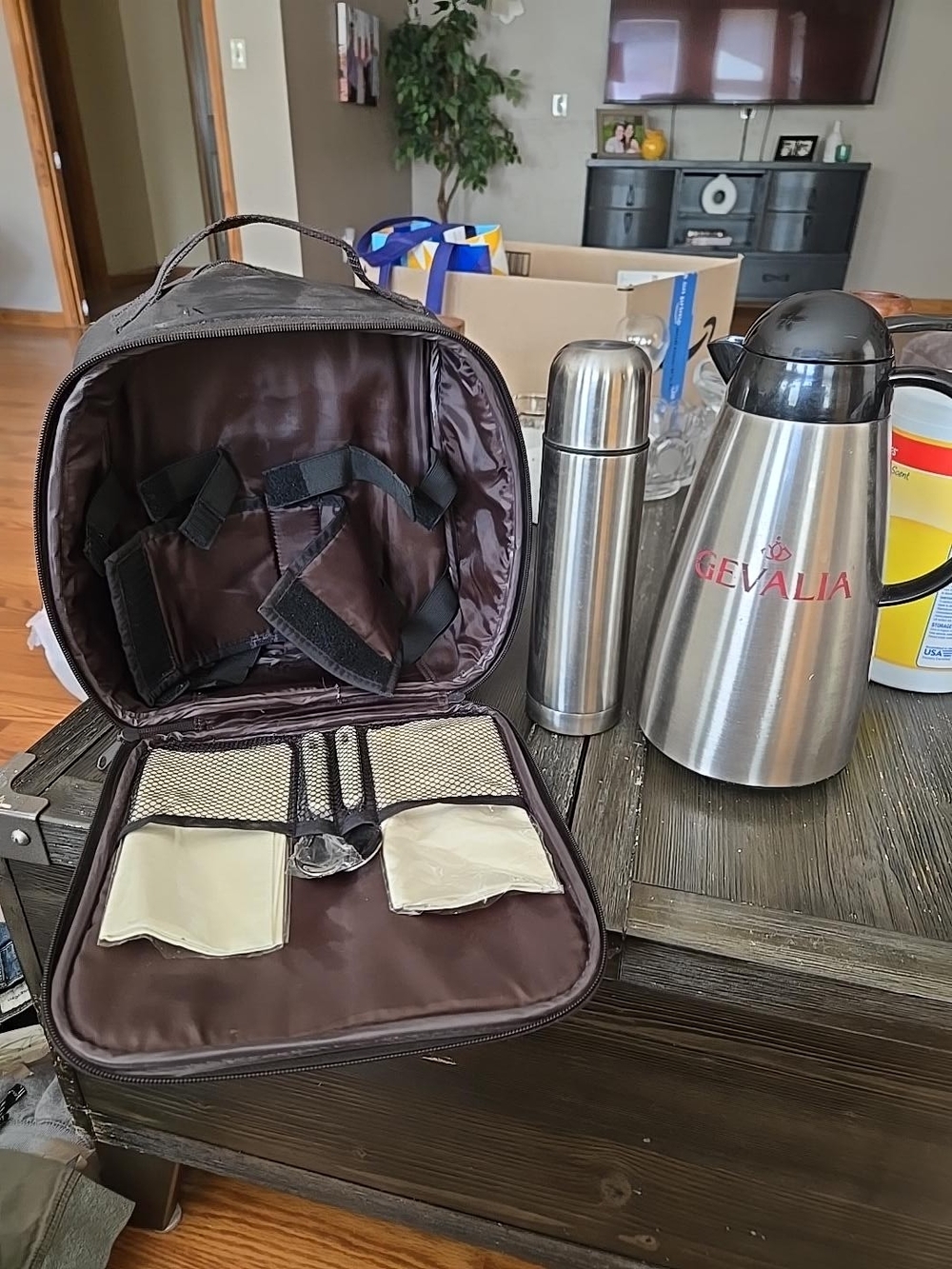 Vintage Gevalia Coffee Travel Picnic Set Thermos Cups Accessories Carrying Case